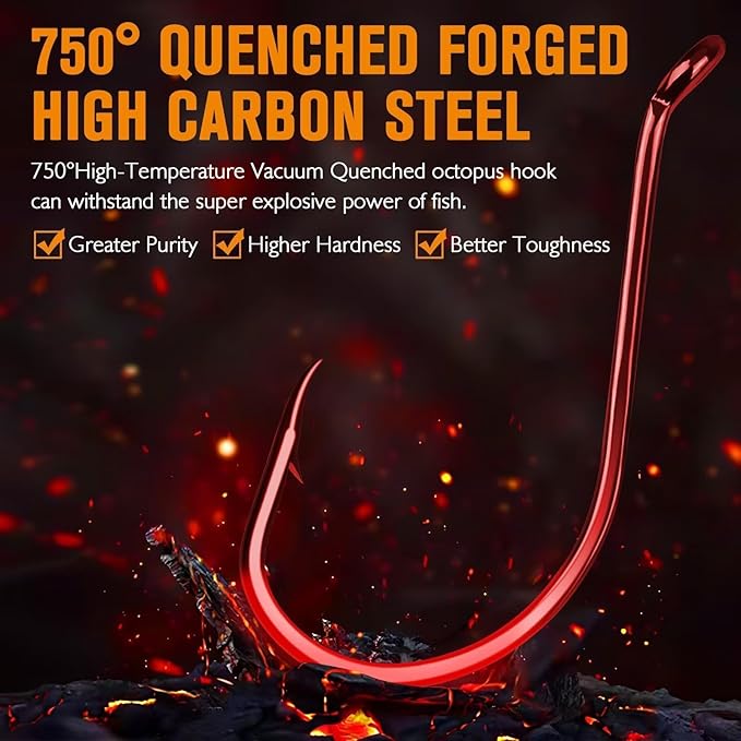 Dovesun Octopus Hooks Fishing Hooks 50-100PCS Black Red Octopus Hooks for Saltwater Freshwater #10-8/0