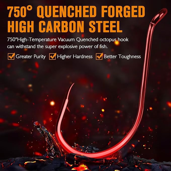 Dovesun Octopus Hooks Fishing Hooks 50-100PCS Black Red Octopus Hooks for Saltwater Freshwater #10-8/0