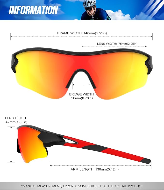 Polarized Sports Sunglasses for Men Women, UV400 One-Piece Lens Sport Shades for Baseball, Running, Cycling, Fishing