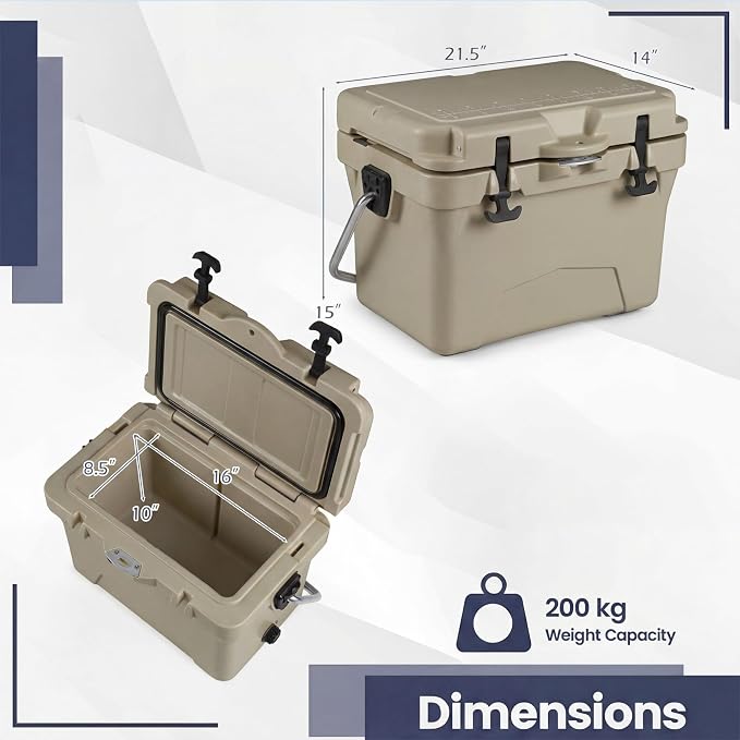COSTWAY Portable Insulated Hard Cooler – Keeps Ice Up to 6 Days, Heavy-Duty Outdoor Ice Chest with Cup Holders, Built-in Fish Ruler & Bottle Opener for Camping, Fishing, Beach, Tailgating