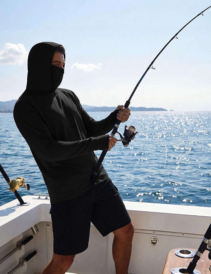 COOFANDY Mens UPF 50+ Sun Protection Hoodie with Mask Lightweight Long Sleeve SPF Fishing Shirts UV Hiking Running Rash Guard