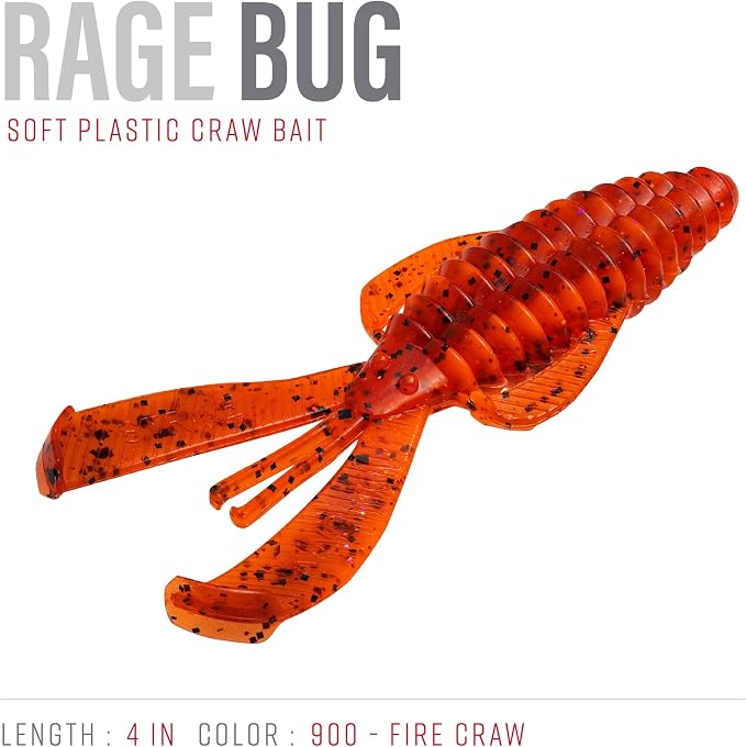 Strike King Rage Bug Fishing Lure, Soft Plastic Grub, Unique Design, Subtle Action