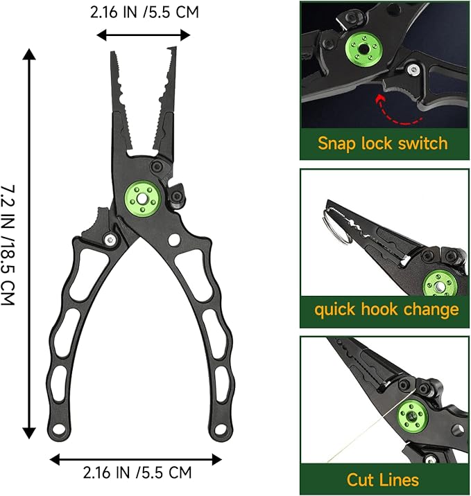 Aluminum Fishing Pliers, 5 Pcs Fishing Tool Kit, Upgraded Muti-Function Hook Remover and Fish Scissors, Fishing Gear, Ice Fishing Gift for Men