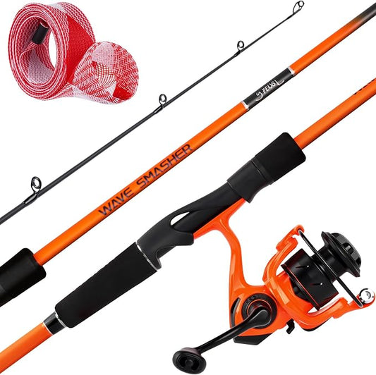 Ghosthorn Fishing Rod and Reel Combo Spinning Combo with EVA Handle, 2-piece Fishing Rod with Fishing Pole Sleeve, Stainless Steel Guides and Ceramic Rings for Men Women