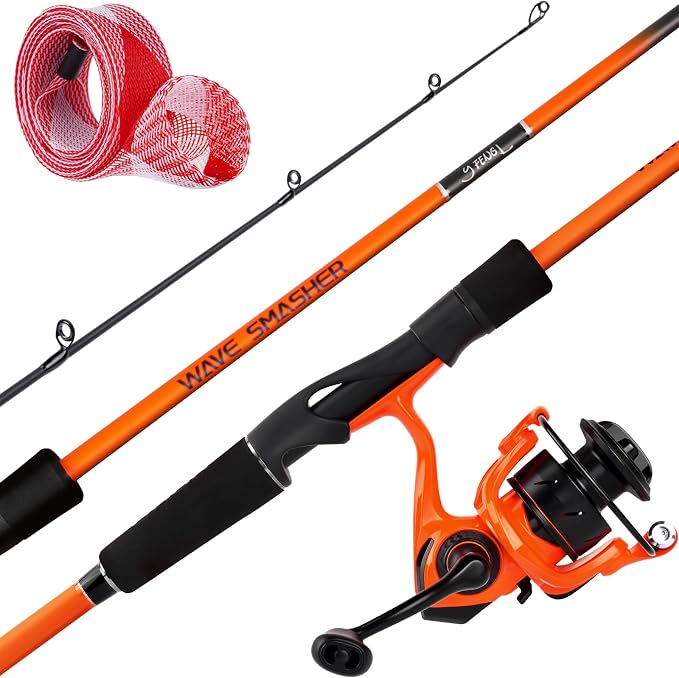 Ghosthorn Fishing Rod and Reel Combo Spinning Combo with EVA Handle, 2-piece Fishing Rod with Fishing Pole Sleeve, Stainless Steel Guides and Ceramic Rings for Men Women
