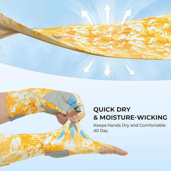 KastKing Agies Fishing Gloves Men, UPF 50+ Sun Gloves UV Protection, Cooling Quick-Dry 3/4 Fingerless Gloves with Extended Cuff, Microfiber Palm & Pull Tabs, for Fishing, Kayaking, Hiking, Hunting
