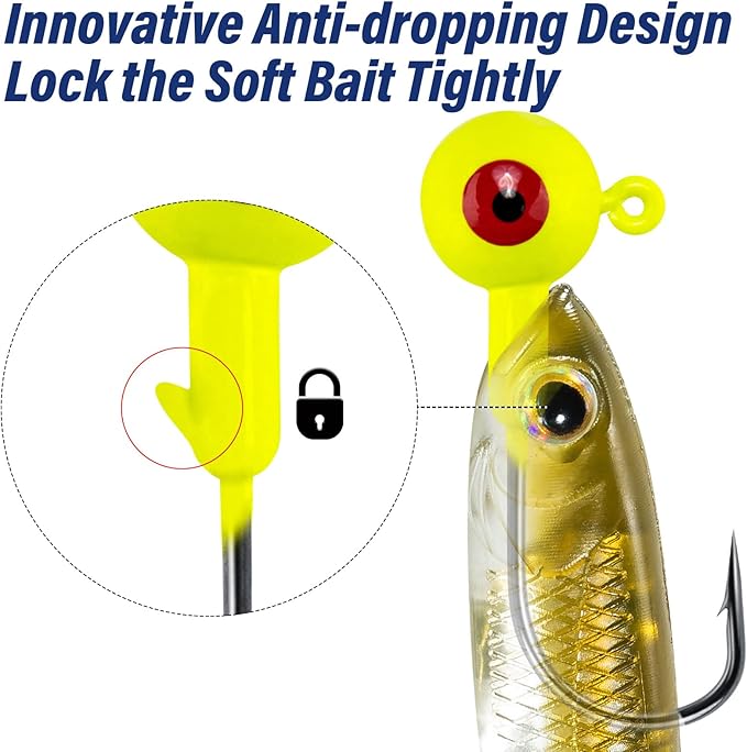 Alwonder 10-Pack Round Fishing Jig Heads, Bass Ball Jigs Hooks 3D Eyes High Carbon Steel 1/8-1/2OZ Pompano Jig Head Saltwater Freshwater Jigs Heads for Fishing Pompano Bass Trout Walleye Striper