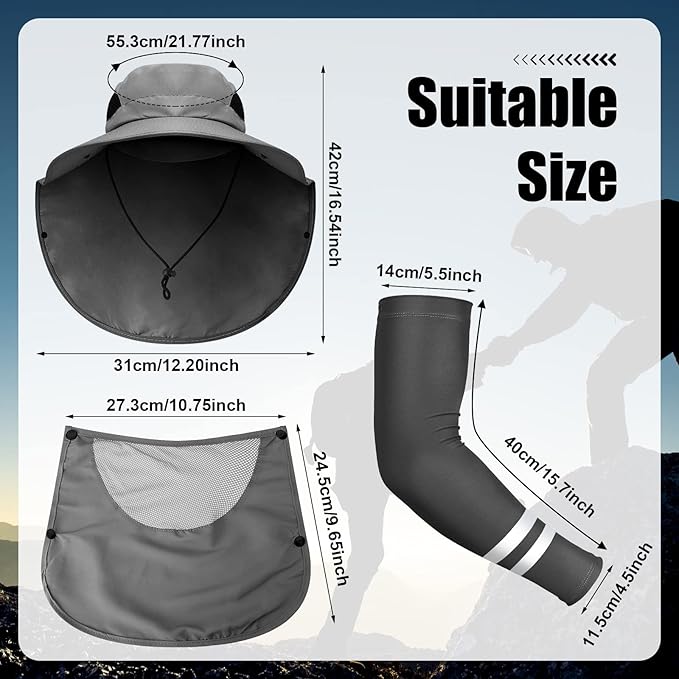 Berlune 6 Pcs Sun Hats for Men Women Fishing Hats with Face Cover and Arm Sleeves Outdoor Wide Brim Hat Summer UV Sun Protection Hat for Fishing Hiking Gardening