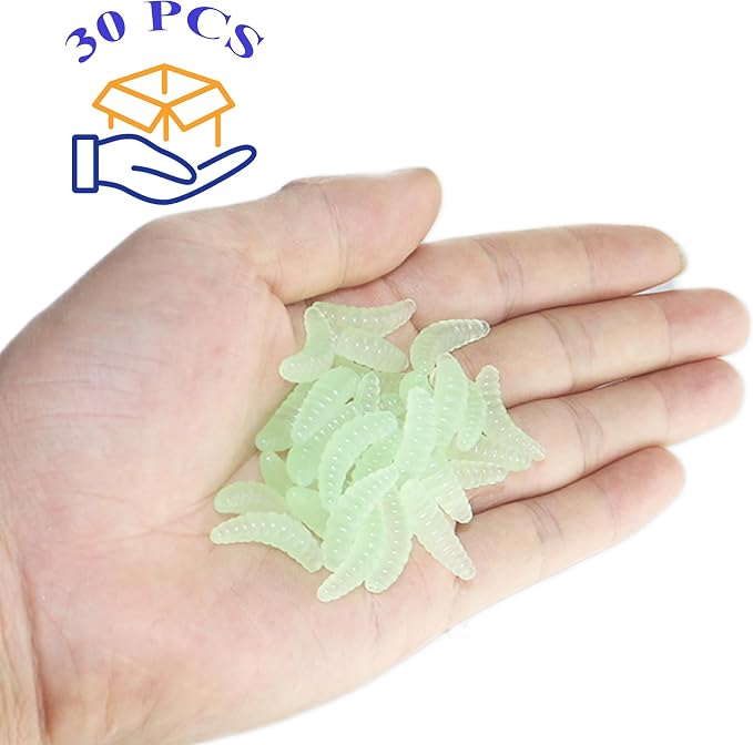 Fake Maggots Soft Worm Tipped Lure Wax Worms for Fishing or Pranks, Ice Fishing Lures Baits Perfect for Crappies Sunfish Catfish Bream Blue Gills Perch Trout Worms
