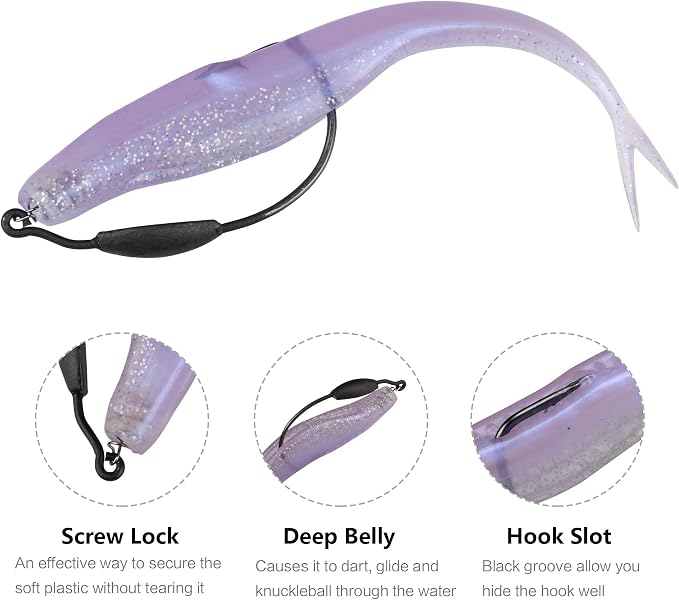 Fishing Bait Soft Plastic Lures 30/50 Pcs, Weighted Hooks 10 Pack & 40-Piece Set, 4in/5in Salty Split Tail Jerk Shad, 3/0 4/0 5/0 Weedless Swimbait Hook for Bass Fishing
