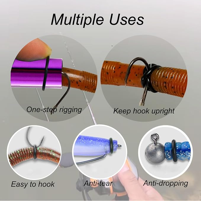 Wacky Rigging Tool, Fishing Bait Rigs, Wacky Rig Ring Tool with 70PCS Worm O-Rings, Wacky Worm Kit for Senko Neko Finesse Stick Soft Baits