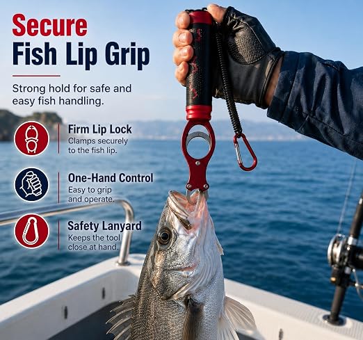 Fish Lip Gripper with Scale, Fish Control Tool Fish Grabber, Stainless Steel Fishing Pliers with Non-Slip Handle, Portable Fish Holder Tool for Saltwater Freshwater Fishing