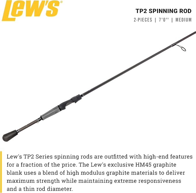 Lew's TP2 Spinning Fishing Rod, HM45 Graphite Rod, Winn Dri-Tac Split-Grip, SoftTouch Reel Seat, No Foul Hook Keeper