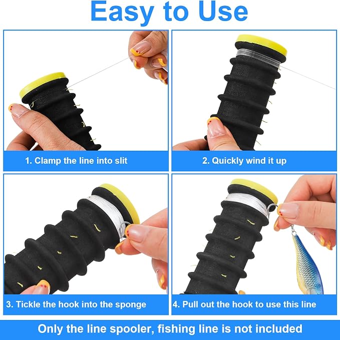ZENFUN 4 Pc Fishing Line Storage Organizer, Fish Leader Holder with 12 Slots to Keep Your Lines Tangle Free, Spooler Winder, and Hook Keeper with Rigging Spools
