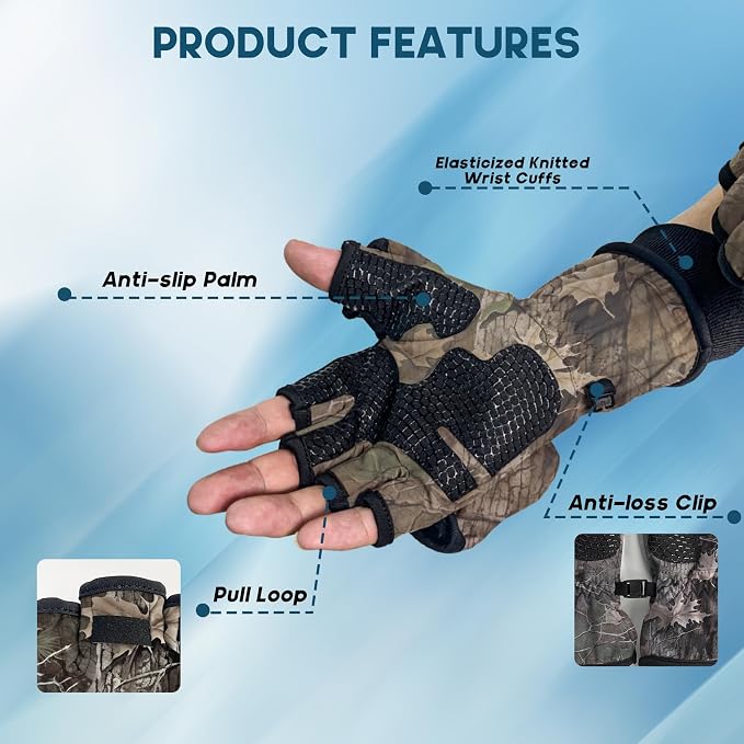 Riverruns Winter Fishing Gloves Convertible Mittens and Fingerless Gloves for Men Women, Ideal for Ice Fishing, Photography, Hunting, Outdoor Use