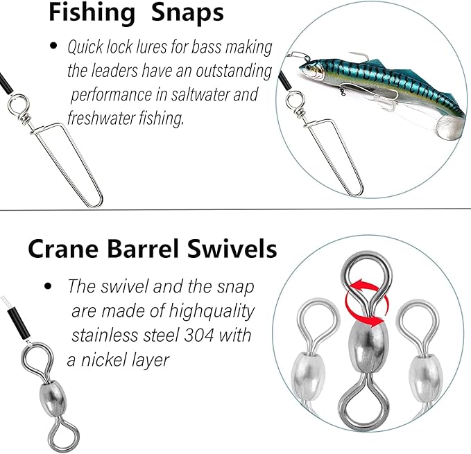 Fluorocarbon Fishing Leader,20LB-80LB Fluorocarbon Leaders for Saltwater Freshwater,100% Fluorocarbon Leaders Line with Swivels and Snap…