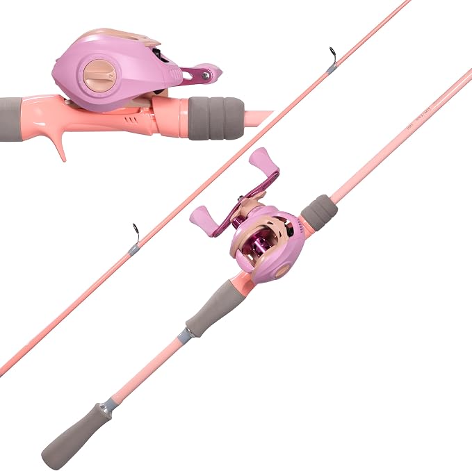 Kilitn Fishing Rod and Reel Combo, Pink Color Baitcasting Combo Baitcast Reel, 2-Piece Baitcaster Rod, Durable Fiberglass with Comfortable EVA Handle for Girl, Woman, or Beginner