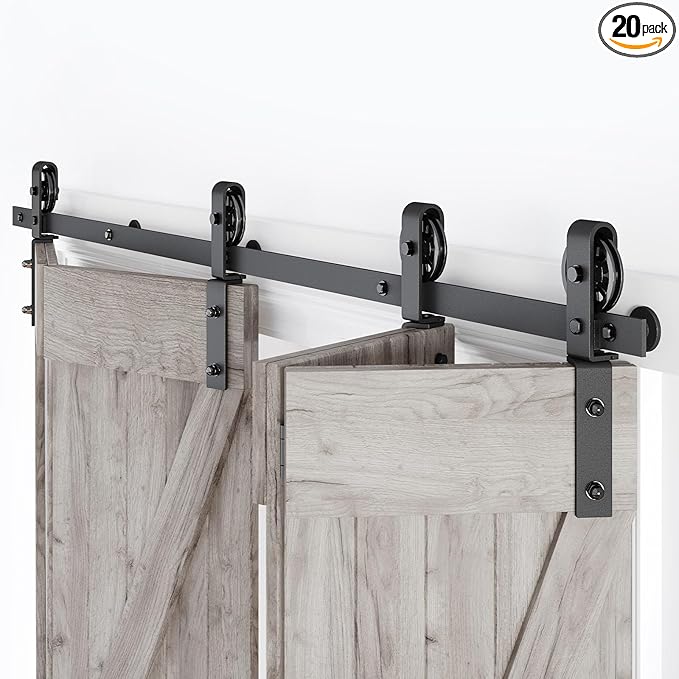 52" Bifold Sliding Barn Door Hardware Track Kit,Side Mounted Black Spoke Wheel Roller,Smoothly and Quietly,Assembly Easy,Fit Four 12" Bi-Folding Doors (Door Not Included)