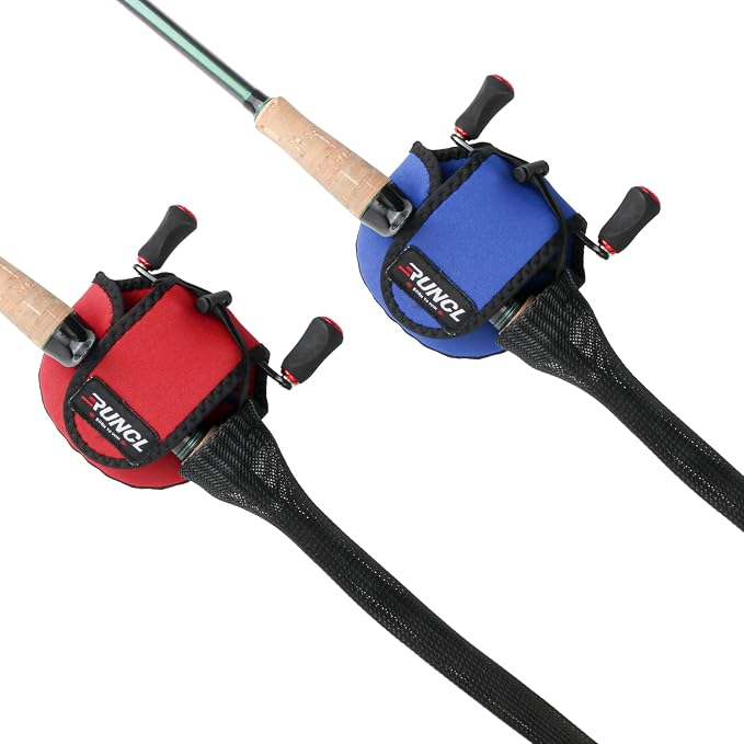 RUNCL Fishing Rod Sleeves & Reel Bags, Spinning/Casting Rod Socks & Spinning/Baitcasting Reel Covers - Protection Solution, Space Saver, Perfect Storage - Fishing Pole Sleeves & Reel Pouch (2 Pack)