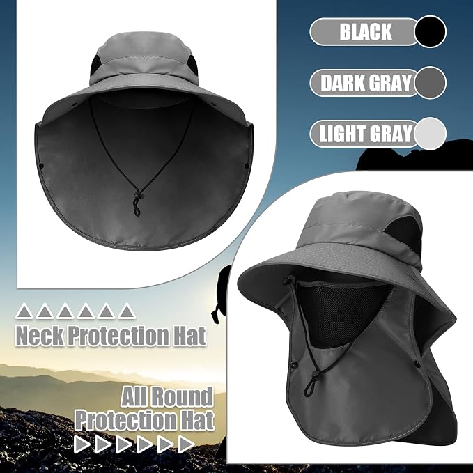 Berlune 6 Pcs Sun Hats for Men Women Fishing Hats with Face Cover and Arm Sleeves Outdoor Wide Brim Hat Summer UV Sun Protection Hat for Fishing Hiking Gardening