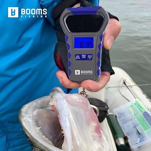 Booms Fishing Digital Fish Scale: USB Charging Fish Weigher 65lb Capacity - Waterproof Luggage Scale, LCD Display, Ergonomic Handle, Potrable Multi-use Fishing Accessories, Gray&Blue, XW50