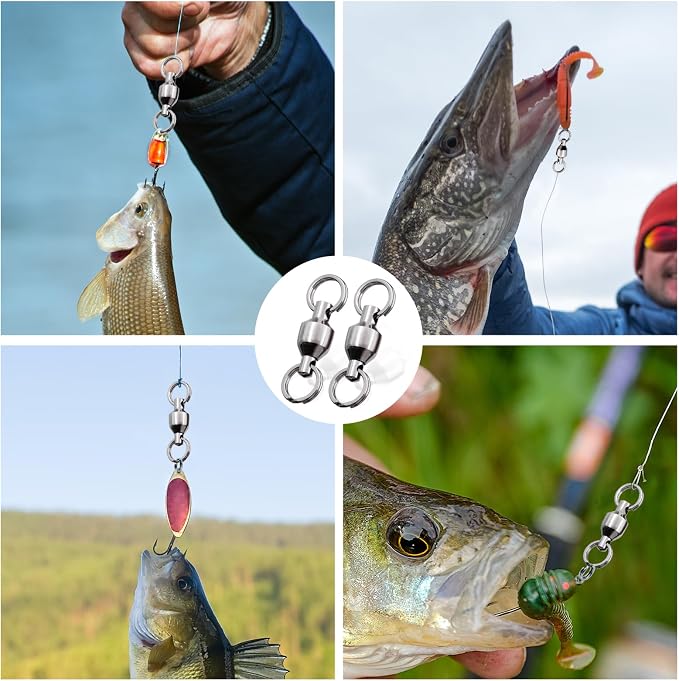 FishTrip Fishing Swivels with Split Rings, 25/50pcs Ball Bearing Swivel Speed Clips Stainless Quick Change Connector for Saltwater