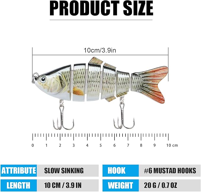 TRUSCEND Swimmax Easy Catch Fishing Lures with BKK Hooks, Wiggling, Vibrating, Rattling and Gurgling for More Bites, Heavy-Duty Dyneema Fiber Jointed Swimbaits for Bass, Trout, Crappie, Walleye, Pike