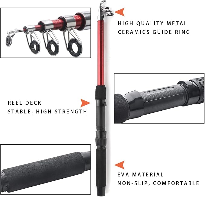 Telescopic Fishing Rod Reel Combo 2pcs 5.9FT/6.89FT Collapsible Fishing Pole Spinning Reel Lures Tackle Bag All-in-one Fishing Gear Fishing Rod Kit for Beginner Youth Adults Kids