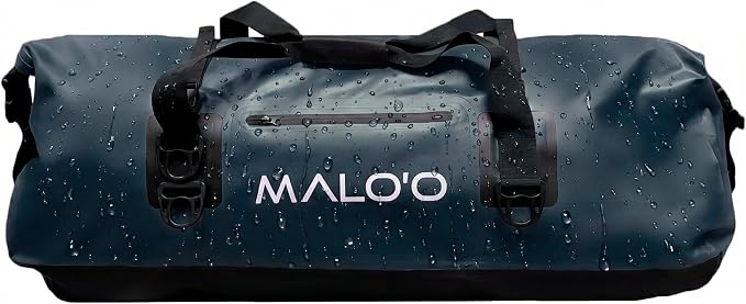 Malo’o Waterproof Dry Duffel, Heavy-Duty Roll Top Waterproof Gear Bag with Shoulder Strap & Molle Loops, Marine Duffel for Kayaking, Boating, Camping, Beach & Travel, Black, 100L