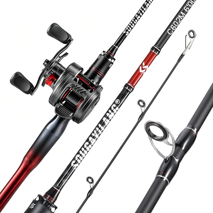 Sougayilang Baitcasting Reel and Rod Combo, Digital Control Braking System Anti-Backlash Roun Baitcasting Reel with Portable 2-Piece Lightweight Casting Rod for Freshwater