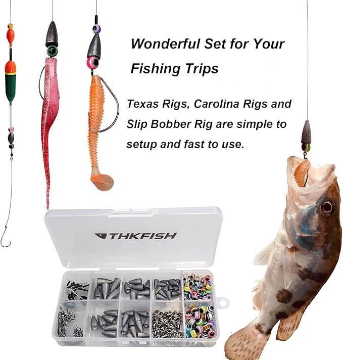THKFISH Fishing Weights Sinkers Fishing Beads Bullet Sinkers Carolina Rig Texas Rig Kit Fishing Accessories Kit 64pcs/219pcs
