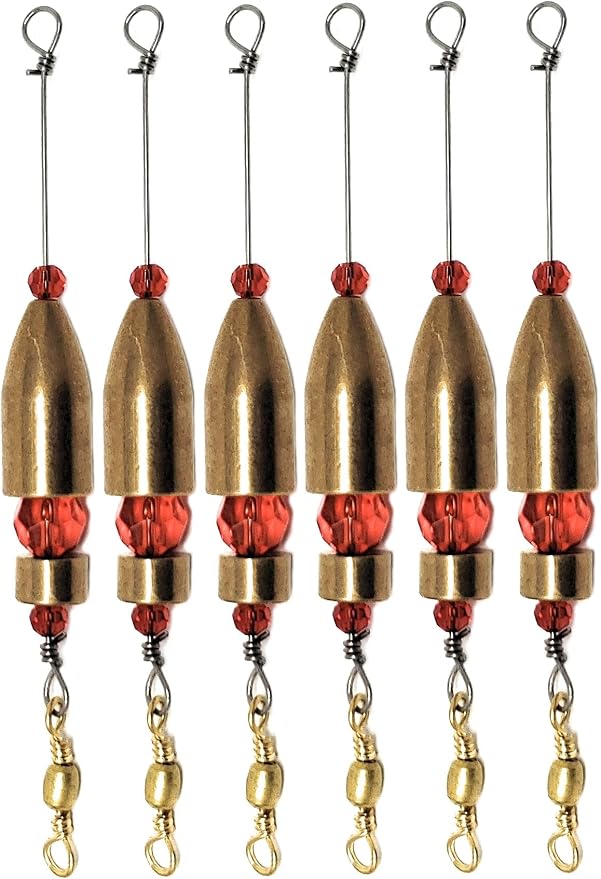 Reaction Tackle Carolina Rigs for Bass Fishing- Freshwater Saltwater - Brass Pre Rigged Kit- Fishing Weights Barrel Sinkers 6-Pack