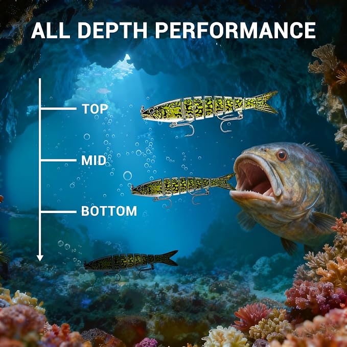 Keenjorika Fishing Lures Multi Jointed Fish Fishing Kits, Slow-Sinking Lifelike Segmented Swimbait Crankbaits, Realistic Swimming Action for Bass, Trout, Pike & Walleye, Freshwater and Saltwater