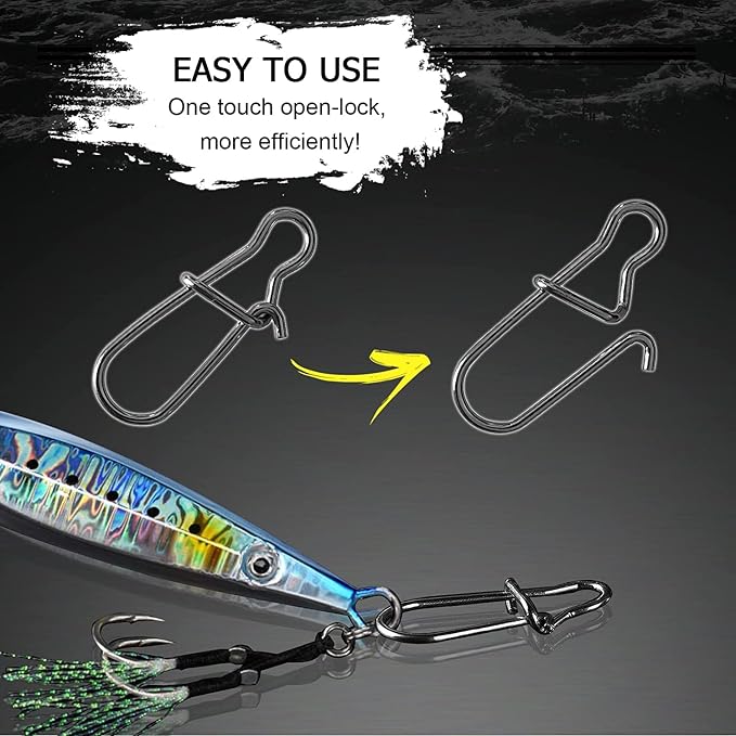 AMYSPORTS High Strength Fishing Snap Clip Duo Lock Snap Swivel Stainless Quick Change Fishing Snaps Solid Black Nickel 26lb-220lb