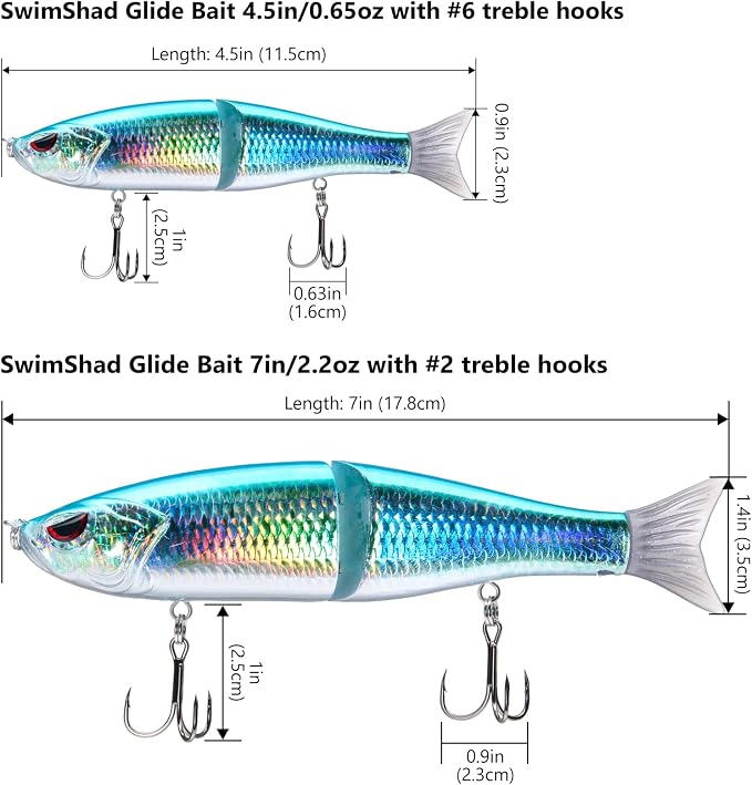 Bassdash SwimShad Glide Baits Jointed Swimbait Bass Pike Salmon Trout Muskie Fishing Lure,3-Pack