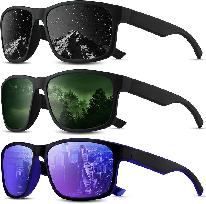 Square Polarized Sunglasses for Men and Women, Mens Sunglasses UV Protection with Lightweight Frame Sun Glasses