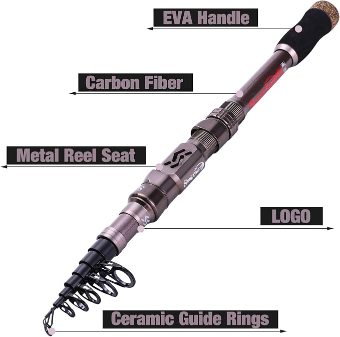 Sougayilang Fishing Rod Reel Combinations, 24 Ton Carbon Fiber, Portable Telescopic Fishing Rod Spinning Reels for Travel Saltwater Freshwater Fishing Gifts for People