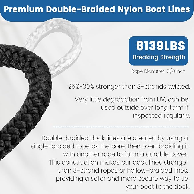 Premium Marine-Grade Dock Lines/Fender Lines - 4 Pack 1/2" x 10' Double Braided Nylon Boat Ropes with 12" Security Loops | Heavy-Duty Docking, Mooring & Bumper Rope Solution