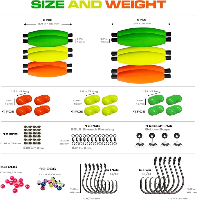 Catfish Rig Making Kit Catfishing Rig Accessories 126PCS Catfish Tackle with Fishing Hook Swivels Sinker EVA Peg Float Rattle Beads Bobber Stoppers Fishing Bells Spinners