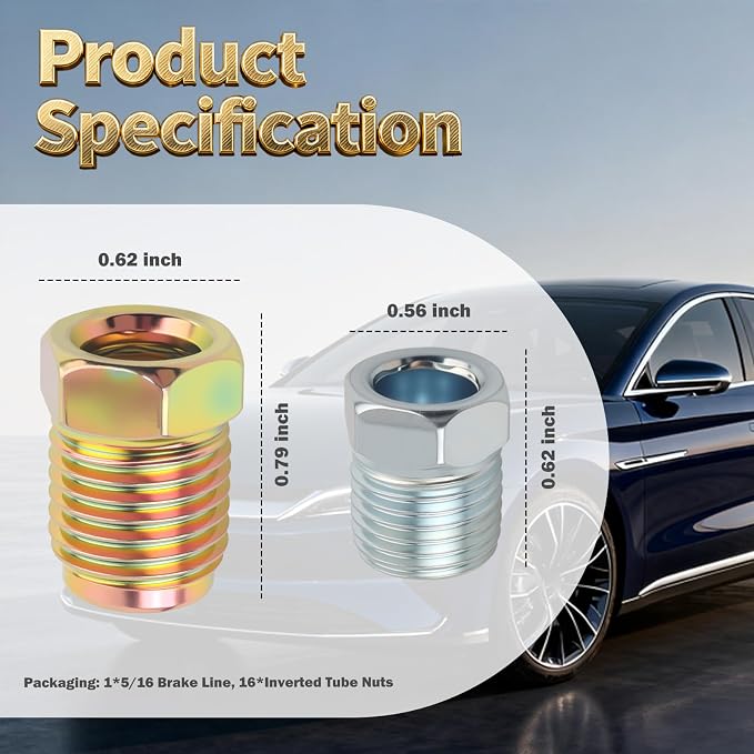 25Ft 5/16 Brake Line Kit Iron Copper Plated,Flexible 5/16 Brakes Lines Tubing Kit Includes 16PCS Inverted Tube Nuts,Professional Car Brakes Line Repair Kits Car Accessories