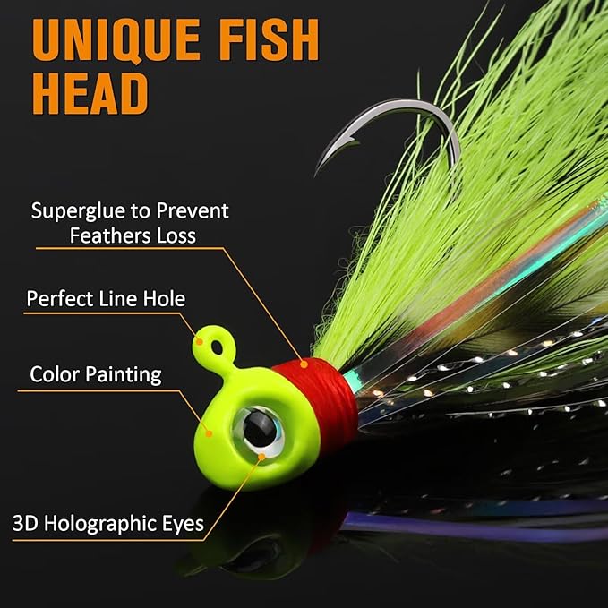 Dovesun Crappie Jigs, 40pcs Hand-Tied Hair Jigs 10 Colors Fishing Jigs 1/32oz 1/16oz 1/8oz Bucktail Crappie Jig Heads for Trout, Walleye and Panfish Fishing