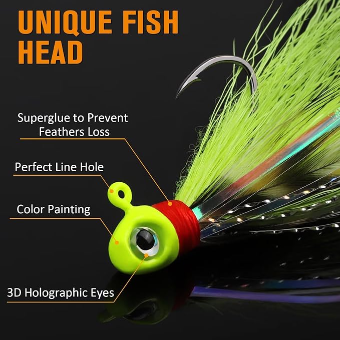 Dovesun Crappie Jigs, 40pcs Hand-Tied Hair Jigs 10 Colors Fishing Jigs 1/32oz 1/16oz 1/8oz Bucktail Crappie Jig Heads for Trout, Walleye and Panfish Fishing