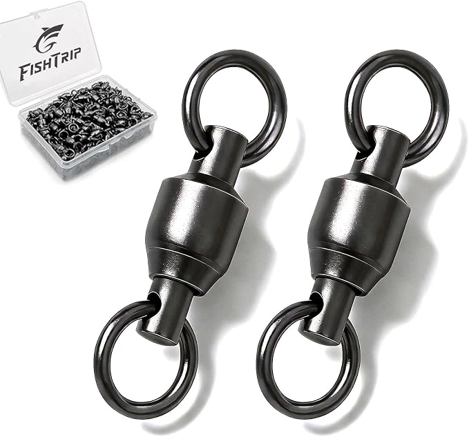 FishTrip 30/50 Pack Ball Bearing Fishing Swivels, High Strength Stainless Steel Swivels Fishing Tackle Solid Welded Rings Barrel Swivels Fishing Connectors for Saltwater Freshwater Size 0#-10#