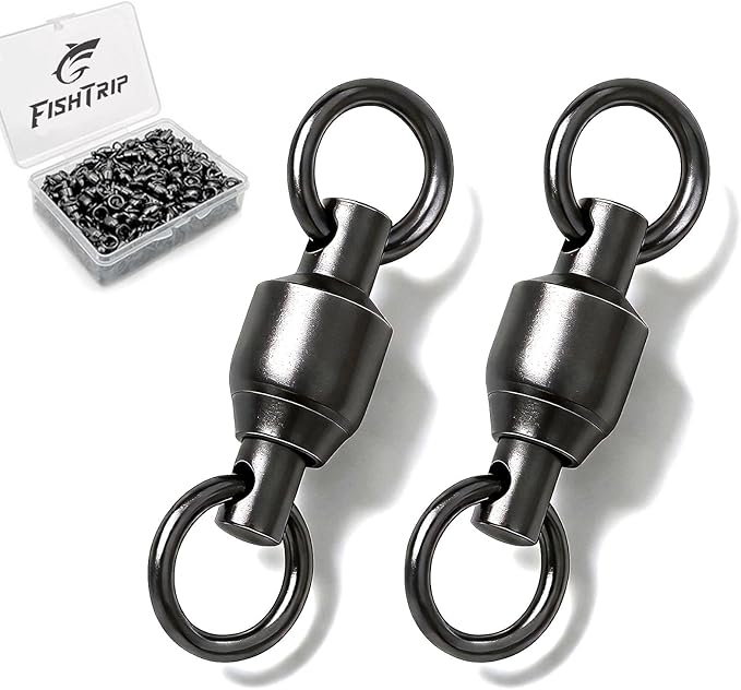 FishTrip 30/50 Pack Ball Bearing Fishing Swivels, High Strength Stainless Steel Swivels Fishing Tackle Solid Welded Rings Barrel Swivels Fishing Connectors for Saltwater Freshwater Size 0#-10#