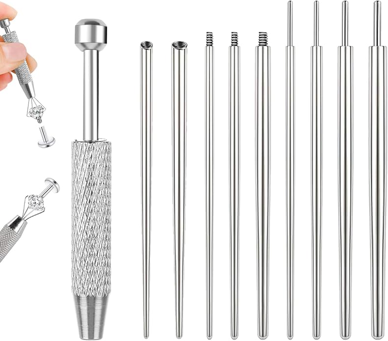 14G 16G 18G 20G Piercing Taper Piercing Ball Grabber Tool Stainless Steel Flat Back Earring Applicator Tool Threadless Insertion Pin Curved Body Piercing Kit for Ear/Nose/Navel/Lip/Eyebrow