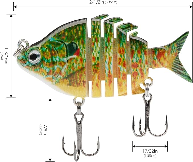 Bassdash SwimPanfish 0.34oz Hard Swimbaits Multi Jointed Topwater Trout Bass Fishing Crank Lure for Freshwater and Saltwater