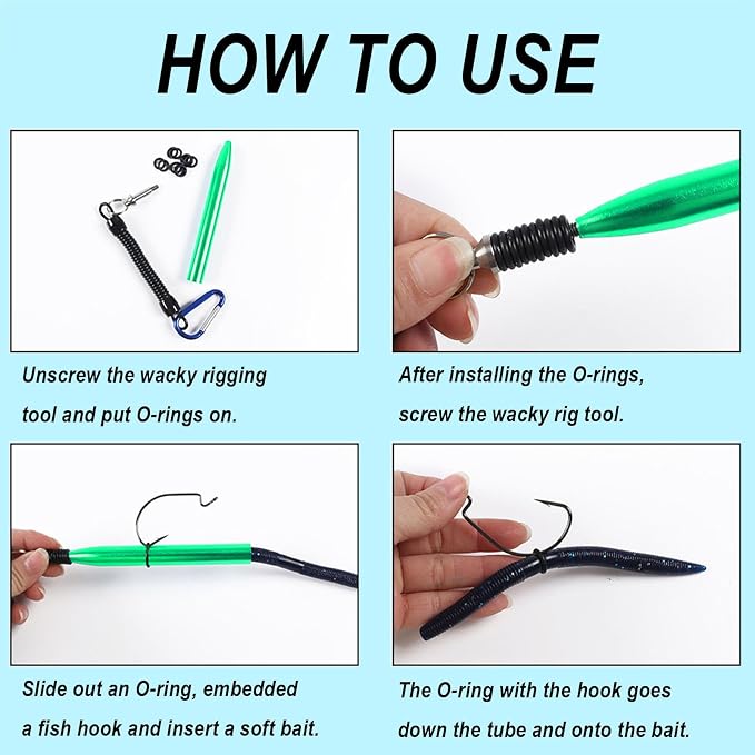 Wacky Rig Tool with Fishing O-Rings, Wacky Worm Rigging Tool Kit for Senko, Fishing Ring Rigging Tools for Clip Soft Baits Worms with Keychain Lanyard Fishing Bait Rigs
