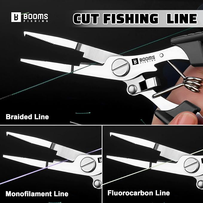 Booms Fishing H01 Small Fishing Pliers Scissors Braid Cutters Stainless Steel Fishing Tools Split Ring Pliers Hook Remover