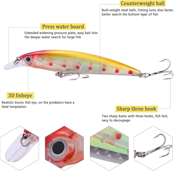 Sougayilang Minnow Fishing Lures Crankbaits Set Fishing Hard Baits Swimbaits Boat Topwater Lures for Trout Bass Perch Fishing