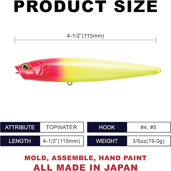 LUCKY CRAFT Gunfish 115NF Top Water Bass Fishing Lures, 4.5” Floating Lure with Cupped Mouth, Freshwater Trout and Bass Lures Fishing Gear, Accessories for Tackle Box